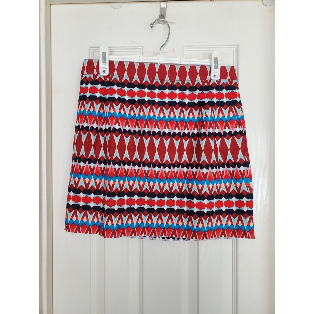 J.Crew Skirt Red Geometric Diamond Ikat Cotton Mini Preppy Mod Size 6